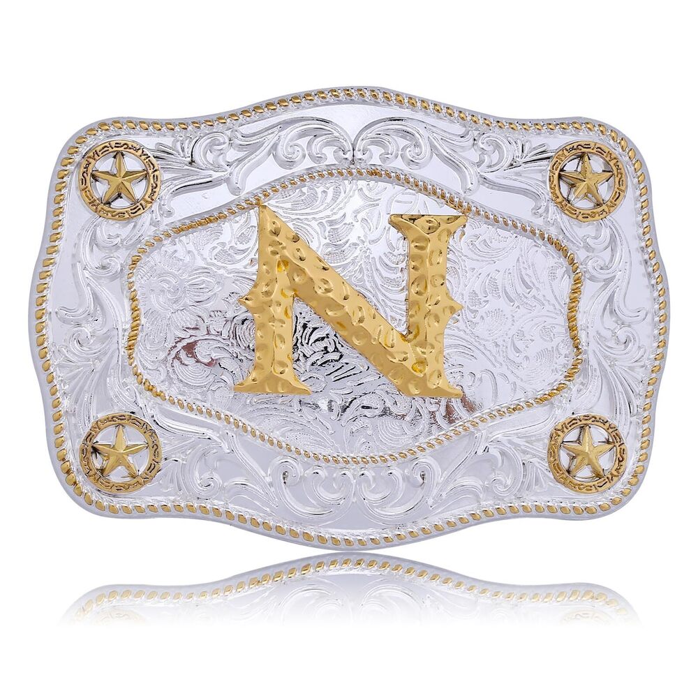 7524 Western Belt Buckles Initial Letters ABCDJMR to Z Large Gold Rodeo